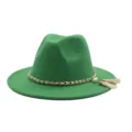 Modischer gruener Woll-Fedora-Hut mit Kette Perlen und Quasten fuer Damen Herbst Winter neu - M (56-58cm) / Grün