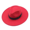 Roter Fedora Hut mit breiter Krempe und schwarzem Band vintage Wollfilz Hut elegant - M (56-58cm) / Rot