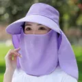 Full face sun protection hat with wide brim, detachable mask and neck flap for summer outdoor. - Single Hat / Purple