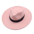 Rosa Wollfedora Hut mit schwarzem Band breite Krempe Vintage klassische elegante Kopfbedeckung - M (56-58cm) / Hellrosa