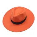 Oranger Fedora Hut mit breiter Krempe und schwarzem Band, klassischer Retro Wollfilzhut. - M (56-58cm) / Orange