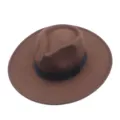 Detailansicht des braunen Woll-Fedora-Hutes mit breiter Krempe und klassischem schwarzem Band. - M (56-58cm) / Kaffeebraun