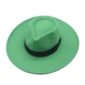 Grüner Woll-Fedora-Hut für Damen und Herren Vintage Jazz Kappe breite Krempe Gentleman - M (56-58cm) / Grasgrün