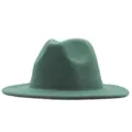 Klassischer grüner Wollfilz-Fedora-Hut mit breiter Krempe für Damen, elegante Herbst-Winter-Mode. - Erwachsene (56-58cm) / Dunkelgrün