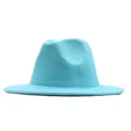 Klassischer türkisfarbener Woll-Fedora-Hut, elegante breite Krempe lässige Damenmütze. - Erwachsene (56-58cm) / Himmelblau
