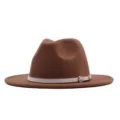 Brauner Damen Fedora Hut mit weißem Gürtel Detail flache Krempe britische Jazz Kappe - Erwachsene (56-58cm) / Braun (Weißer Gürtel)