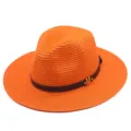 Orangefarbener Strohhut für Damen und Herren, Sommer Strand Sonnenschutz Panama Hut mit Gürtel. - M (56-58cm) / Orange