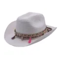 Chapeau de paille cowboy d ete pour femme et homme, protection solaire de plage respirant. - M (56-58cm) / Blanc