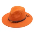 Stijlvolle oranje strooien fedora hoed voor zomerse buiten zonbescherming en strand. - M (56-58cm) / Oranje