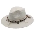 Sommer Strohhut Detail mit Muschel Quasten Dekor, retro Strand Sonnenhut Damen Herren. - M (56-58cm) / Creme