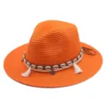 Oranger Stroh Sonnenhut für Damen Herren Sommer Strand Western Stil Muschel Quasten Band - M (56-58cm) / Orange