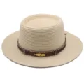 Damen Flachtop Strohhut Sommer Strand Sonnenschutz Modischer Boho Sonnenhut Bequem - M (56-58cm) / Beige