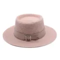 Stylish flat top straw hat for women summer beach vacation sun protection sun hat detail - M (56-58cm) / Dusty Pink