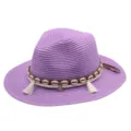 Sommer Western Cowboy Strohhut mit Muschel Quaste Detail, retro Sonnenschutz Hut für Damen. - M (56-58cm) / Lila