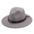 Modischer grauer Strohhut für Damen mit Lederband Totenkopf Dekor Sommer Hut - M (56-58cm) / Grau