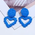 Blue embossed heart dangle earrings fashion metal geometric ear studs for women jewelry gift - Blue