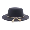 Details zum vintage Wolle flacher Top Fedora Hut mit perlenkette und Quasten design. - M (56-58cm) / Fedora / Dunkelgrau