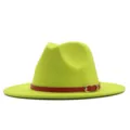 Neongrüner Fedora-Hut mit rotem Gürtelschnalle, stilvoller Wollfilz Jazzhut für Damen - Fluorescent yellow (Red Belt) / Erwachsene (56-58cm)