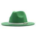 Grüne Filzhut Fedora mit weißem Gürtel und goldener Schnalle, Retro Breitrand Hut Herbst. - M (56-58cm) / Grün
