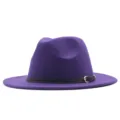 Lila Wollfilz Fedora Hut für Damen Herren, breite Krempe britische Vintage Jazz Kappe - M (56-58cm) / Lila