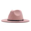 Γυναικείο Ροζ Μάλλινο Καπέλο Fedora Vintage Βρετανικό Στυλ Καπέλο Jazz με Μαύρη Ζώνη - M (56-58cm) / Ροζ