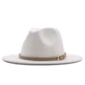 Weißer Wollfilz Fedora Hut mit braunem Gürtel Damen Herren Herbst Winter Mode Accessoire. - M (56-58cm) / Weiß