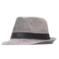 Grey Linen Fedora Hat for Men and Women, Classic Rolled Brim Summer Sun Beach Jazz Hat - M (56-58cm) / Dark Gray