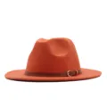 Oranger Filzhut Fedora für Damen Herren, Vintage Wollhut Panama mit braunem Gürtel. - M (56-58cm) / Orange