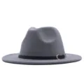 Klassischer grauer Woll-Fedora-Hut mit schwarzem Gurt und Metallschließe, stilvolle Kopfbedeckung Herbst - M (56-58cm) / Grau