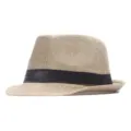 Classic straw fedora hat for men and women, stylish black ribbon band, breathable sun protection. - M (56-58cm) / Light Khaki