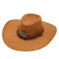 Brown faux suede Western cowboy hat with braided rope and metal sheriff star badge for outdoor - One Size / Cattle Yellow