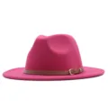 Fuchsia Wolle Filz Fedora Hut breite Krempe Herbst Winter Retro Jazz Hut braun - M (56-58cm) / Fuchsia