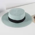 Hellgrüner Strohhut mit schwarzem Band im Detail, breite Krempe, perfekter Sommerschutz. - M (56-58cm) / 11# Hellgrüner Stil