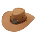 Suede Western cowboy hat for men and women, outdoor sports hiking hat with sheriff star badge. - One Size / Khaki