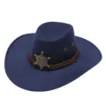 Blue suede western cowboy hat with star badge and rope band for outdoor sports hiking jazz. - One Size / Navy Blue