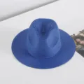 Blauer Strohhut für Damen Sommer Strand Reisen Sonnenschutz gewebter Jazz Fedora Hut. - M (56-58cm) / Blau