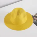 Gelber geflochtener Strohhut Sommer Strand Sonnenschutz lässiger Jazz Fedora Hut Detail - M (56-58cm) / Gelb