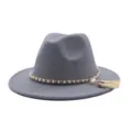 Grauer Woll Fedora Hut mit Perlenkette und Quaste, elegante Herbst Winter Damen Mode Accessoire. - M (56-58cm) / Hellgrau