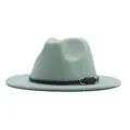Hellgrüner Wollfedora Hut für Damen, breite Krempe Herbst Winter Jazz Hut mit schwarzem Gürtel. - Erwachsene 56-58cm / Cyan
