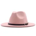 Eleganter rosa Wollfilz-Fedora-Hut für Damen mit schwarzem Gürtel und Metallschnalle, idealer Herbststil. - Leather powder (Black Belt) / Erwachsene (56-58cm)