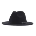 Schwarzer Woll-Fedora-Hut mit breiter Krempe und Schnalle für Damen Herbst Winter. - Schwarz