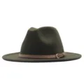Armeegrüner Filz Fedora Hut für Damen Herren, breite Krempe Vintage Wolle Panama Jazz Hut. - M (56-58cm) / Armeegrün