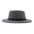 Grauer flacher Wollfilzhut Fedora mit braunem Ledergürtel, breite Krempe Damen Jazzhut Winter. - Erwachsene 56-58cm / Hellgrau