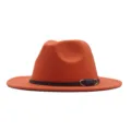 Oranger Woll-Fedora-Hut für Damen, eleganter Breitrand-Jazzhut mit schwarzem Gürtel-Dekor. - Orange