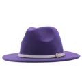 Violetter Wollfilz Fedora Hut für Damen, eleganter Herbst Winter Hut mit weißem Gürtel. - Dark purple (White Belt) / Erwachsene (56-58cm)