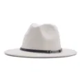 Γυναικείο μάλλινο καπέλο fedora φθινόπωρο χειμώνας ρετρό καπέλο τζαζ κομψό βρετανικό στυλ - M (56-58cm) / Λευκό