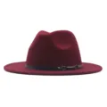 Κλασικό γυναικείο μάλλινο καπέλο fedora, μπορντό τζαζ καπέλο με μαύρη ζώνη για τον χειμώνα. - M (56-58cm) / Μπορντό