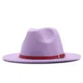 Lila Filz Fedora Hut mit rotem Lederguertel stilvoller Vintage Woll Panama Hut Variante - M (56-58cm) / Lila (Roter Gürtel)