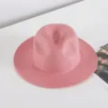 Damen Rosa Strohhut Sommer Strand Sonnenschutz Gewebter Fedora Urlaub Freizeithut - M (56-58cm) / Rosa
