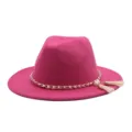 Pinker Wollfilz Fedora Hut für Damen, eleganter Breikrempen Jazz Hut mit Perlenkette. - M (56-58cm) / Fuchsia